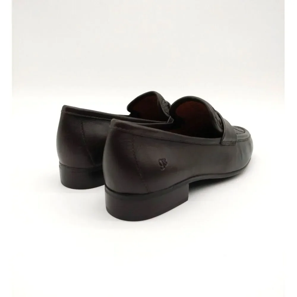 Gentle Souls Women's 8M Chocolate Leather Crew Woven Vamp Detailed Loafer Flats